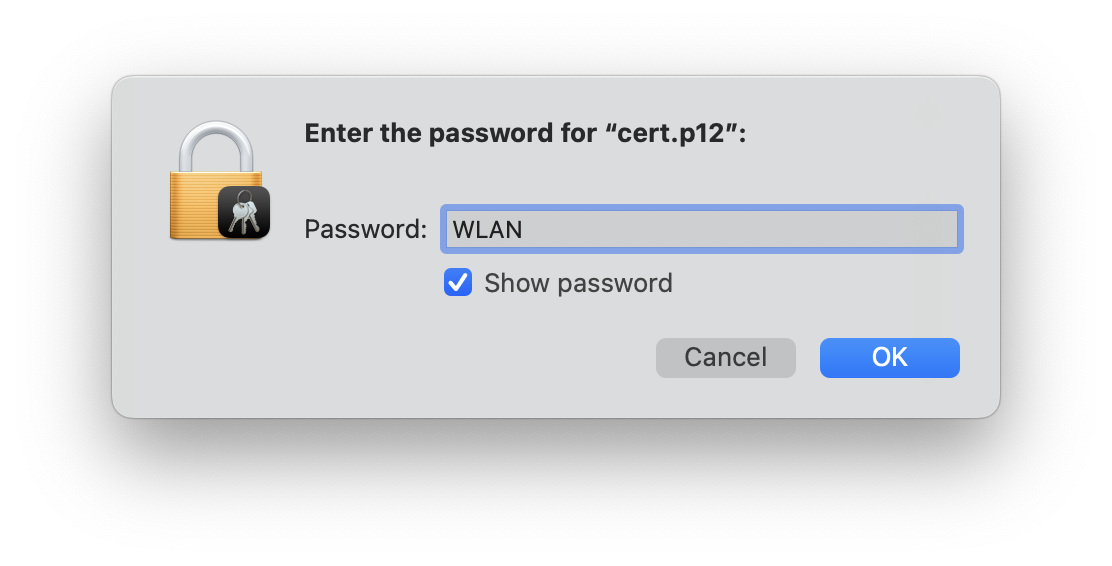 Enter the password for “cert.p12”